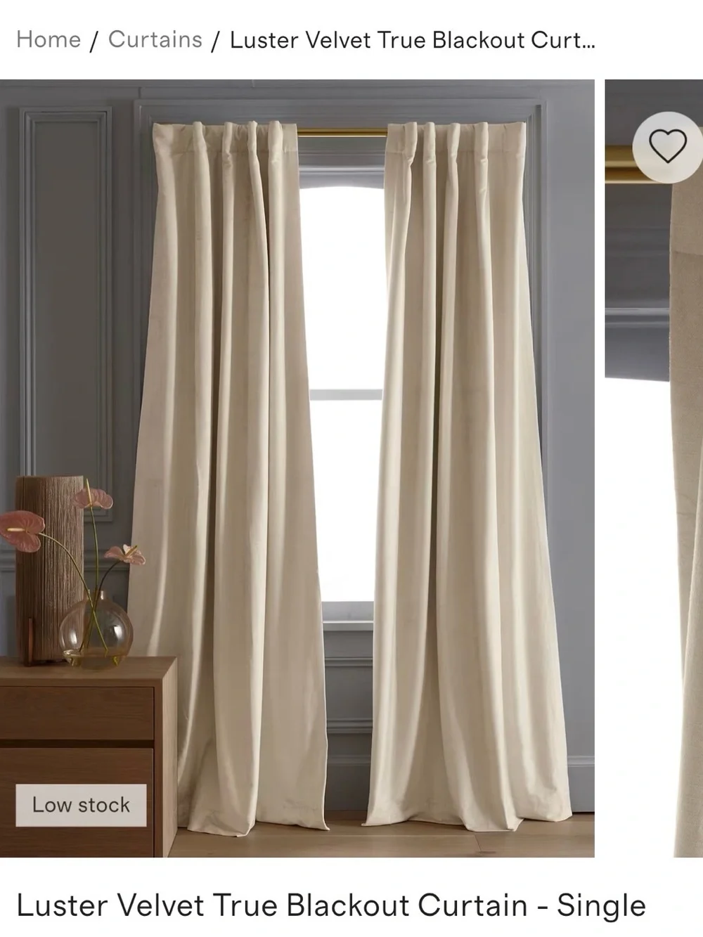 Quince Luxe Luster Velvet Curtain - Champagne 1 panel